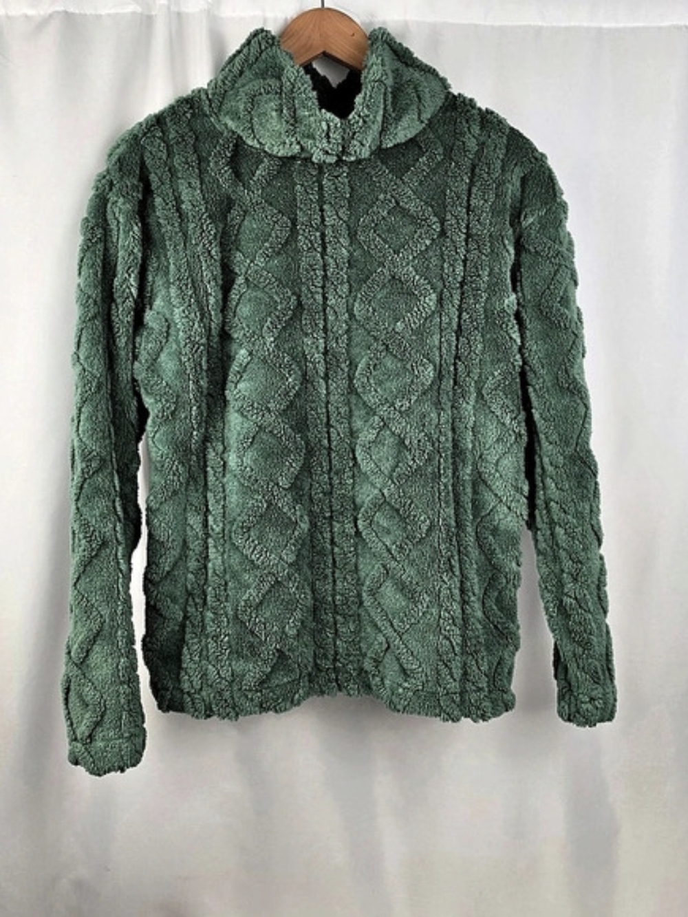 Eddie Bauer Cable Fleece Pullover Women S Green Plush Cozy Sweater